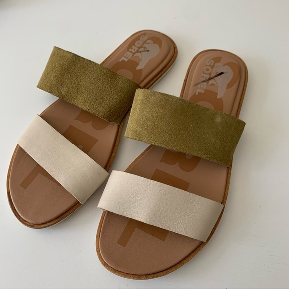 Sorel Ella II Slide Sandal in‎ Olive Shade/Chalk Sz 7 - Picture 3 of 7
